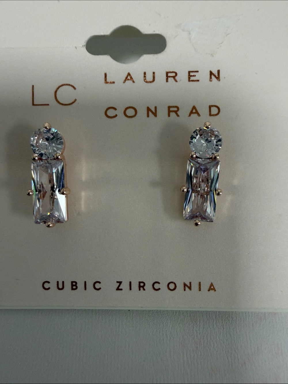 LC Lauren Conrad Clear and Silver Two-Stone Drop Earrings